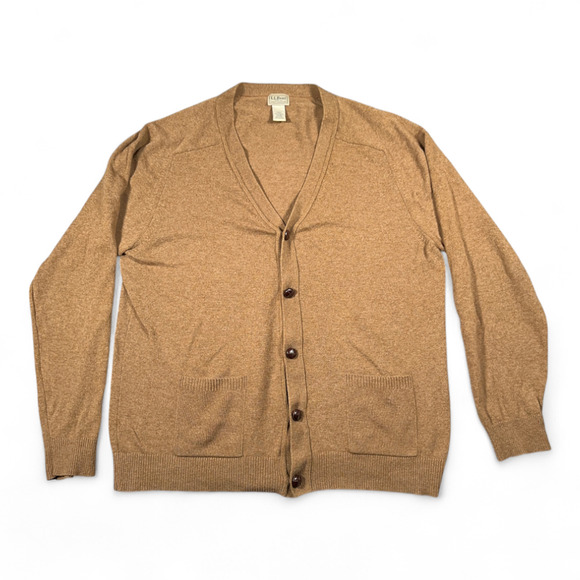 Vintage LL Bean Sweater Adult 2XL Brown Cardigan Lambswool Knit Pockets Y2K